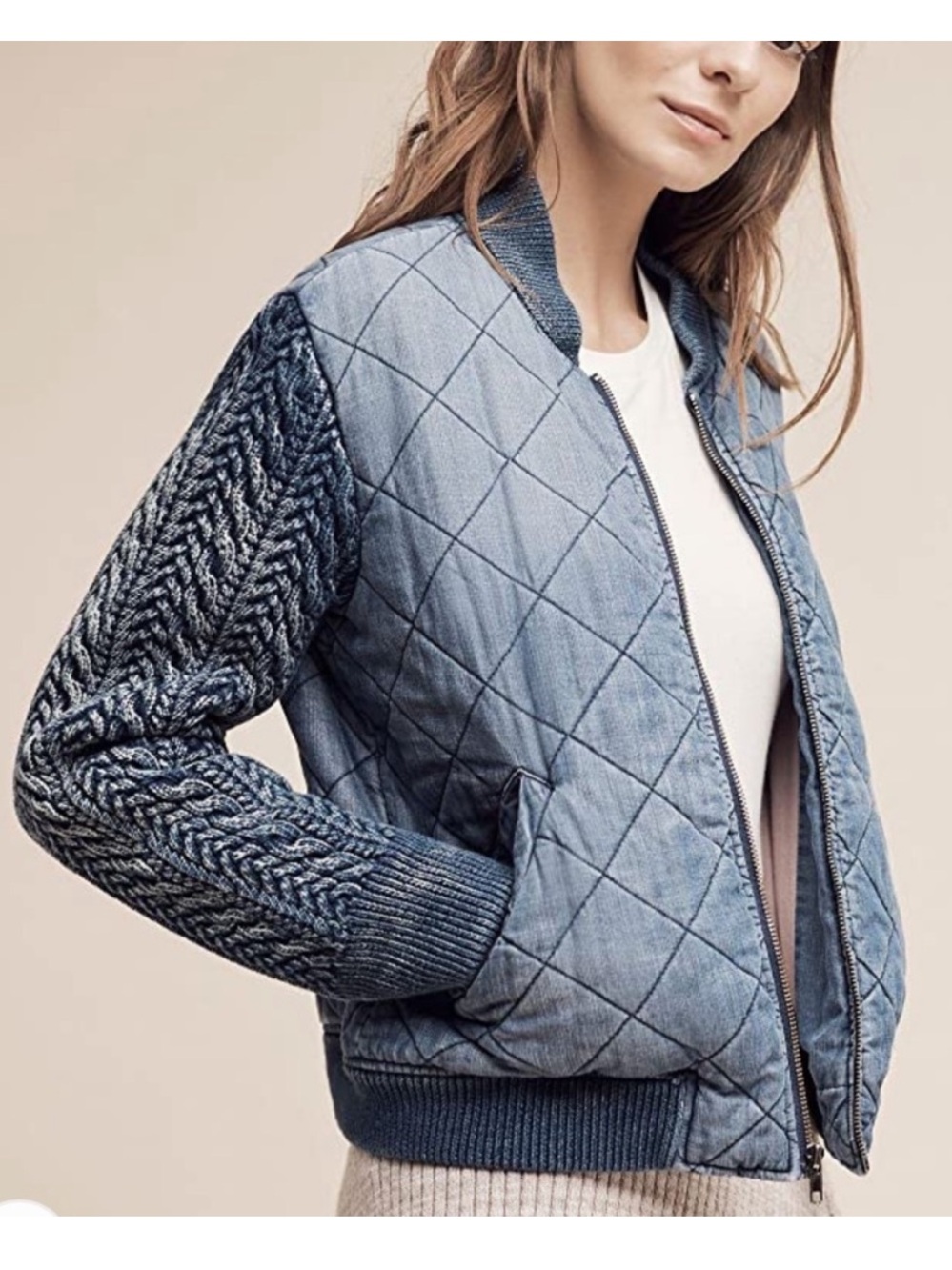 ANTHROPOLOGIE CLOTH & STONE QUILTED DENIM JACKET, SIZE XS, LIGHT/MEDIUM WASH